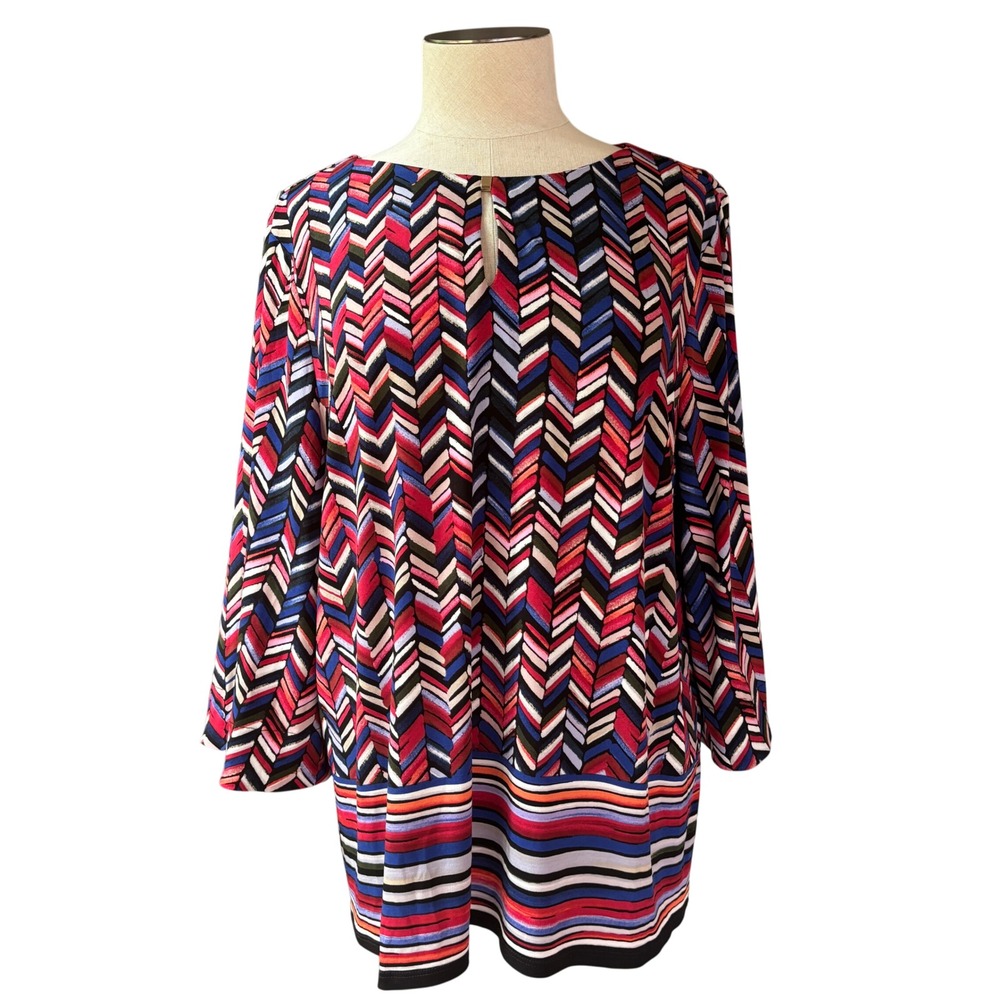 Chico's Women 3P Chevron Geometric Blouse Multicolor 3/4 Sleeve Artsy Work Date